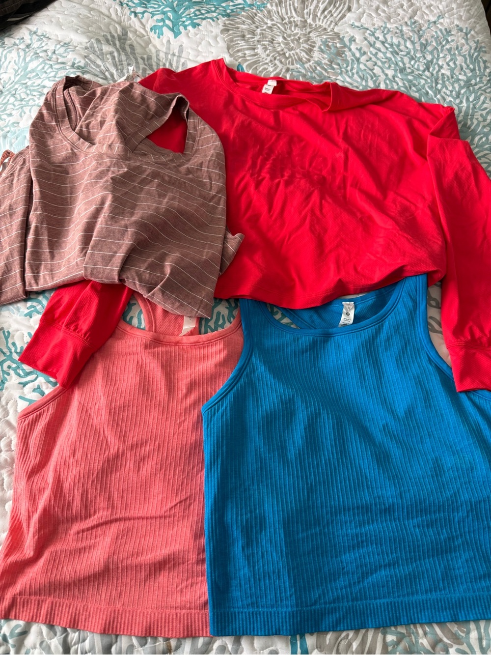 lululemon athletica Ribbed Tank Tops in Coral and Bright Blue